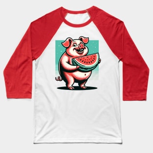 Pig with watermelon slice Baseball T-Shirt